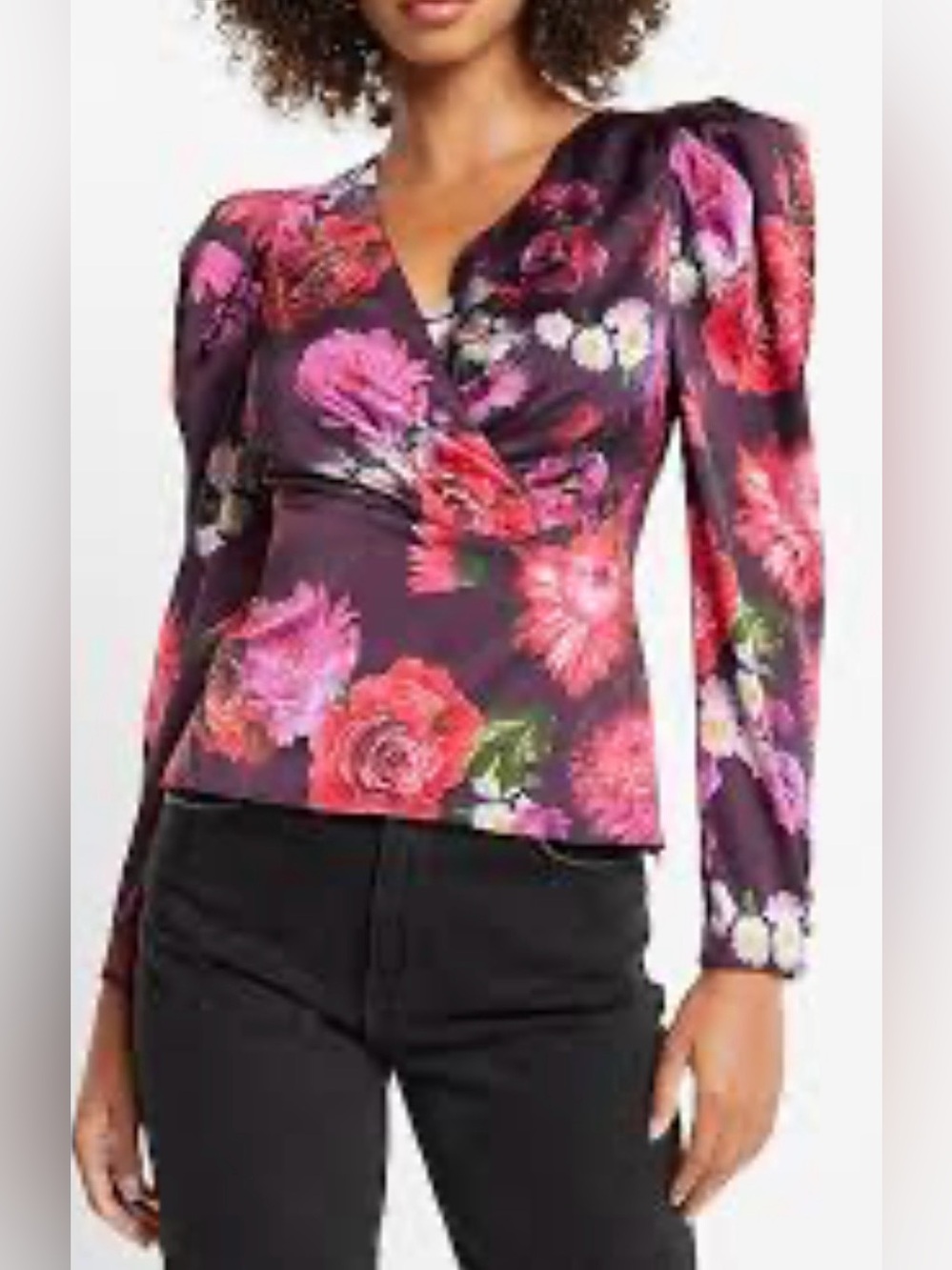Express Floral Wrap Blouse in Purple and Pink